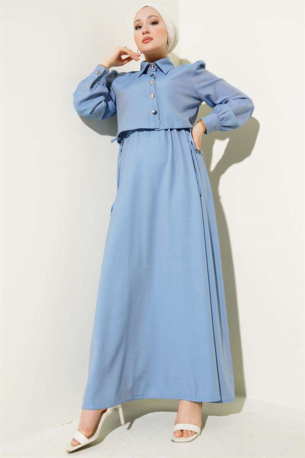 Waist Tunnel Side Tie Vest 2 Piece Set Blue