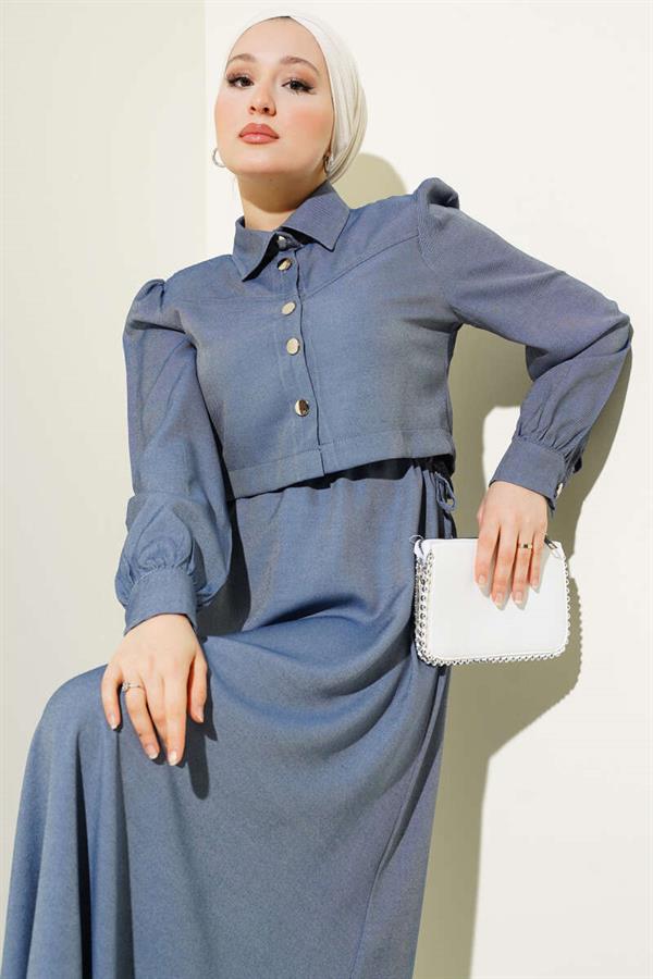 Waist Tunnel Side Tie Vest 2 Piece Set Indigo