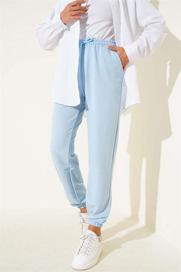 Baby Blue Jogger Pants with Elastic Waist and Ankles