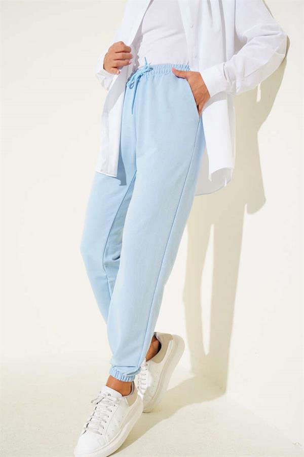 Baby Blue Jogger Pants with Elastic Waist and Ankles