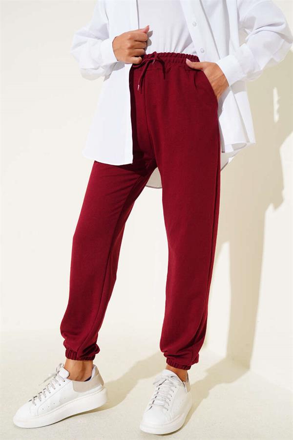 Elastic Waist and Ankle Jogger Pants Burgundy