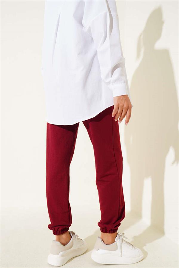 Elastic Waist and Ankle Jogger Pants Burgundy