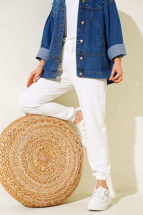 Elastic Waist and Ankle Jogger Pants Ecru