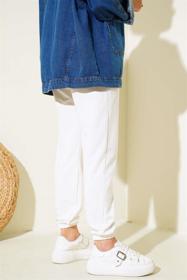Elastic Waist and Ankle Jogger Pants Ecru
