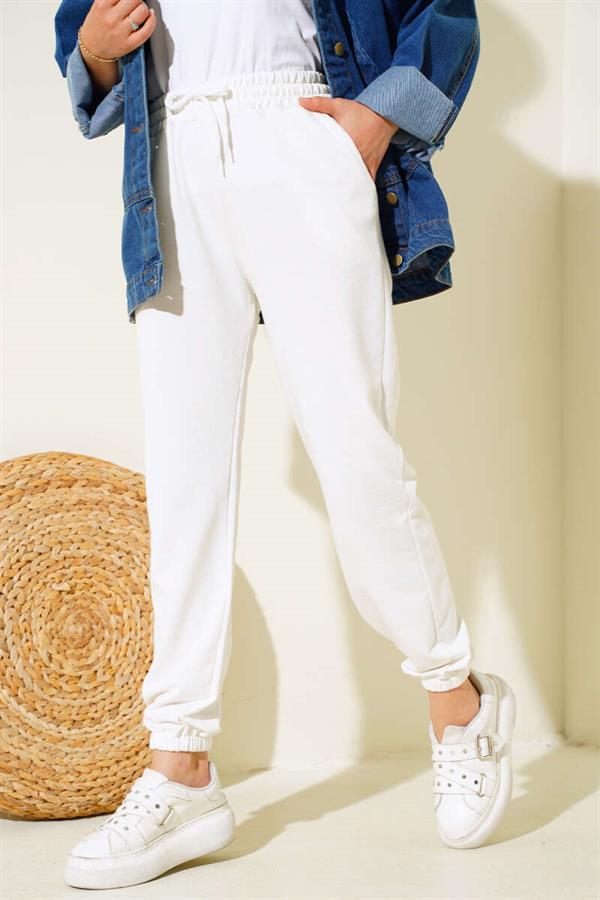 Elastic Waist and Ankle Jogger Pants Ecru