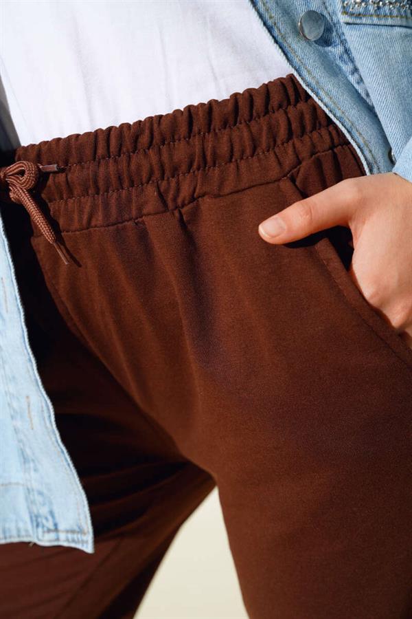 Waist and Ankle Elastic Jogger Pants Brown