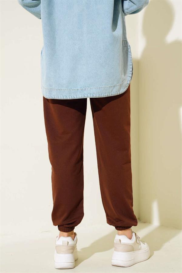 Waist and Ankle Elastic Jogger Pants Brown
