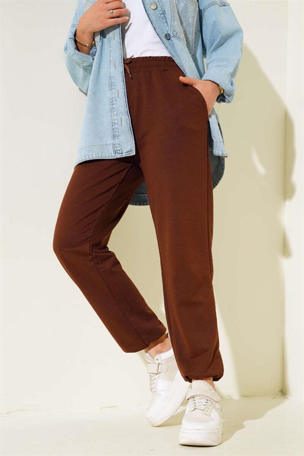 Waist and Ankle Elastic Jogger Pants Brown