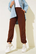 Waist and Ankle Elastic Jogger Pants Brown