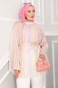 Belted Waist Tunic, Trendy Design, Skirt and Trouser Top, Yellow