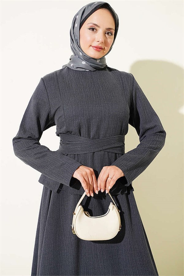 2 Piece Set Skirt with Belt Detail in Anthracite