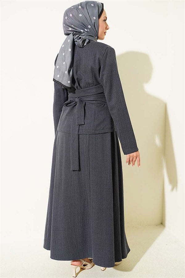 2 Piece Set Skirt with Belt Detail in Anthracite