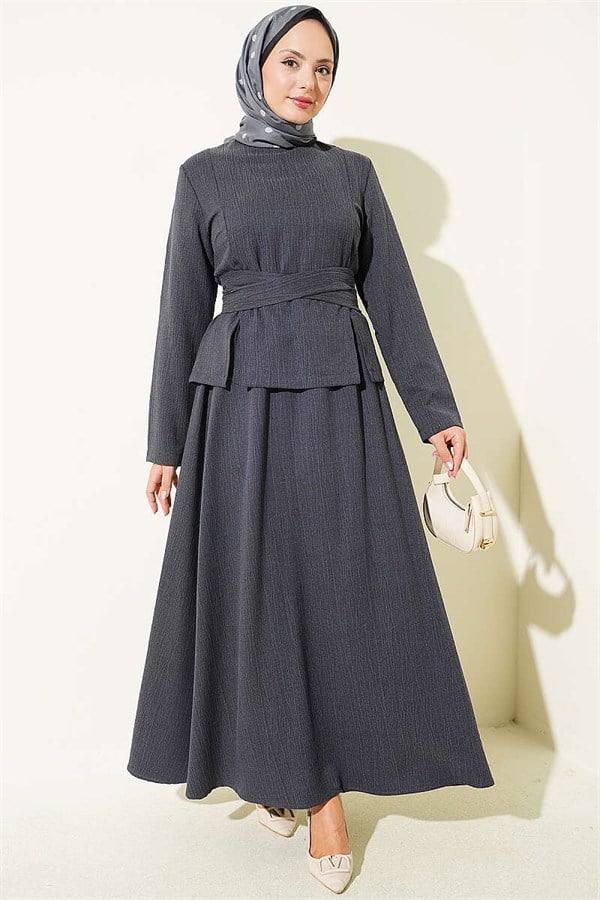 2 Piece Set Skirt with Belt Detail in Anthracite