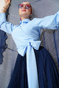 Waist Tie Detail Short Shirt Baby Blue