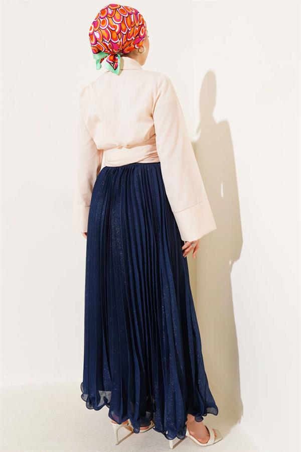 Waist Tie Detail Short Shirt Beige