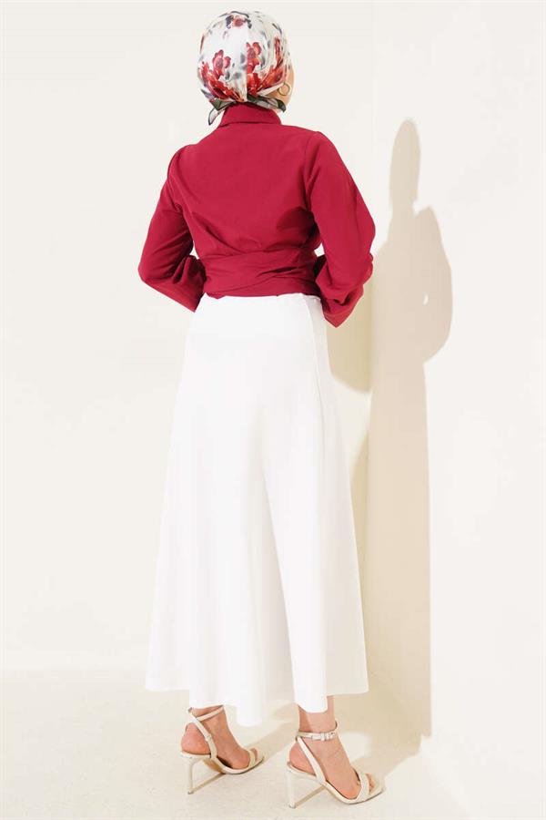 Waist Tie Detail Short Shirt Claret Red