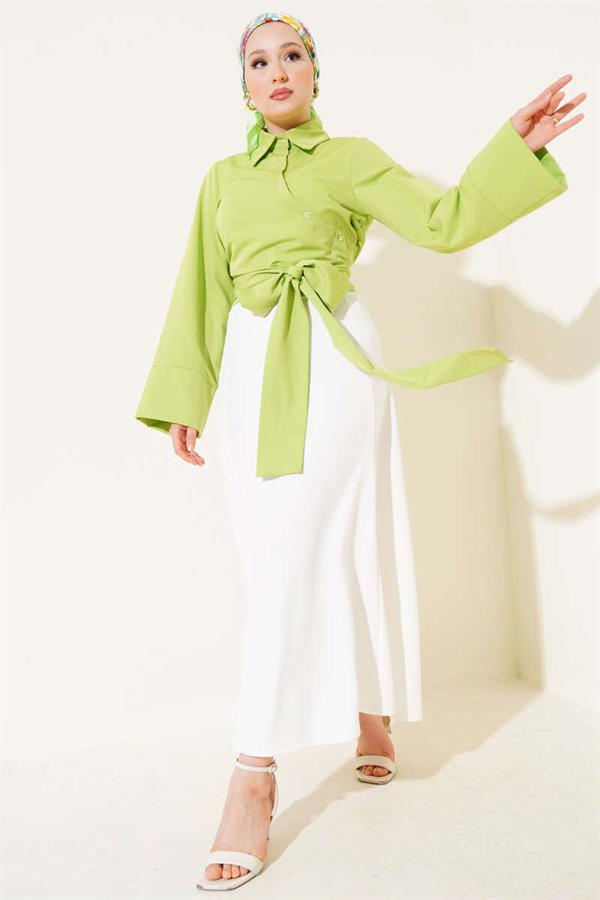 Waist Tie Detail Short Shirt Pistachio Green