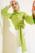 Waist Tie Detail Short Shirt Pistachio Green