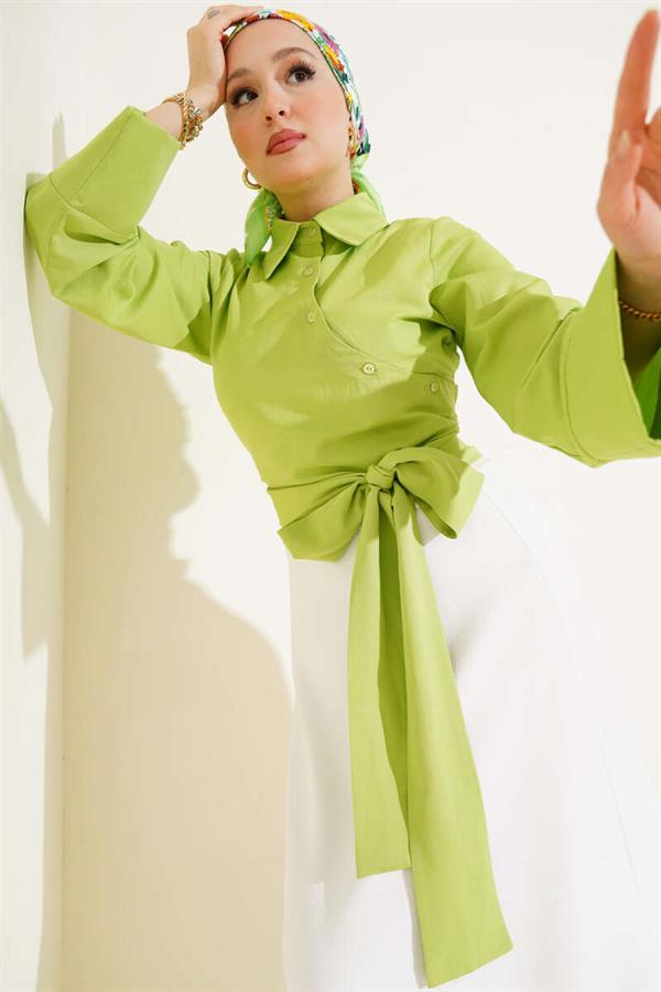 Waist Tie Detail Short Shirt Pistachio Green