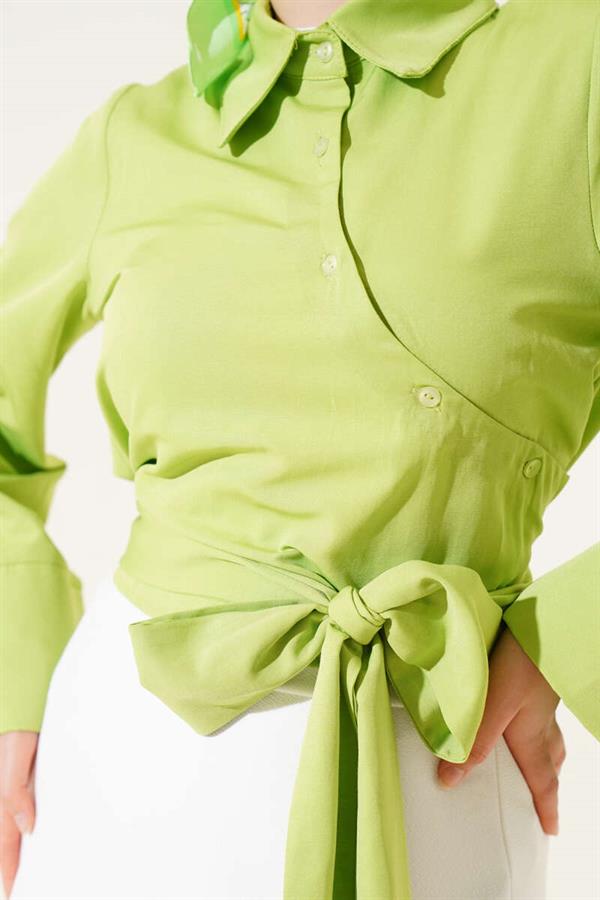 Waist Tie Detail Short Shirt Pistachio Green
