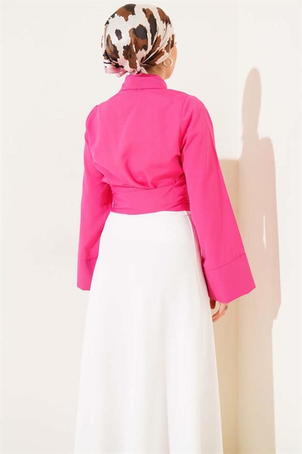 Waist Tie Detail Short Shirt Fuchsia