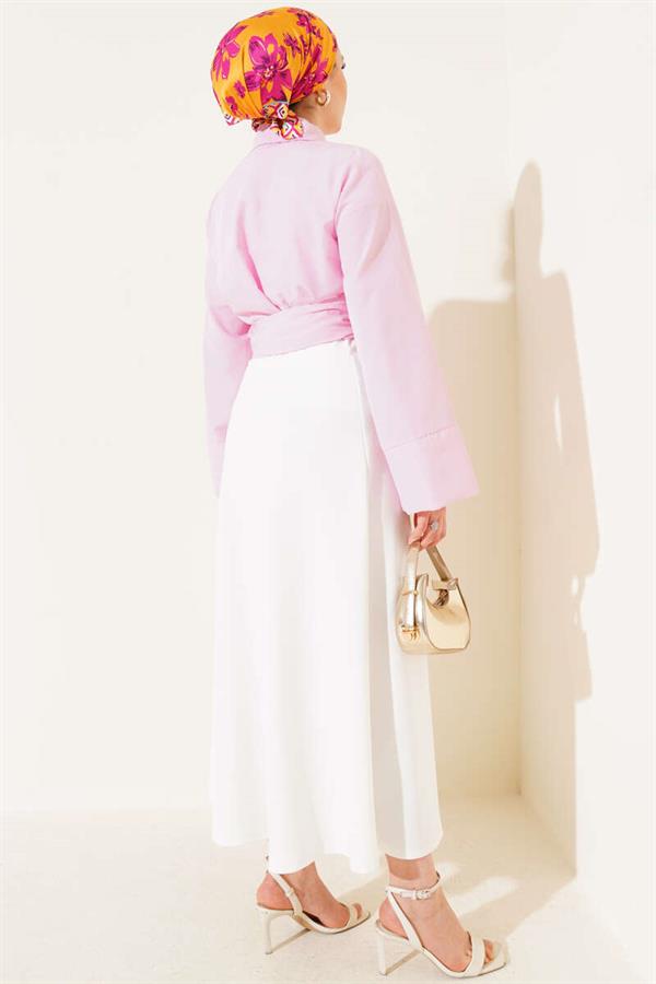 Waist Tie Detail Short Shirt Pink