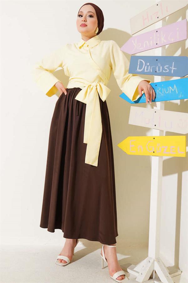 Waist Tie Detail Short Shirt Yellow