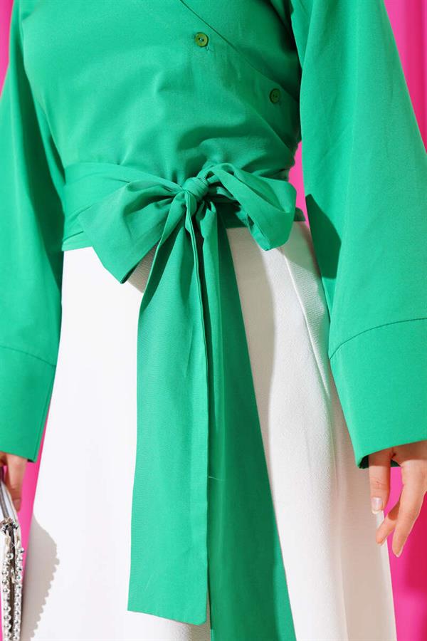 Waist Tie Detail Short Shirt Green