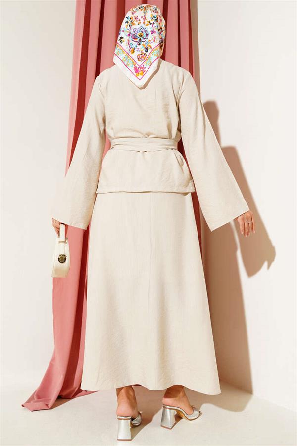 Waist Tie Skirted 2 Piece Set Beige