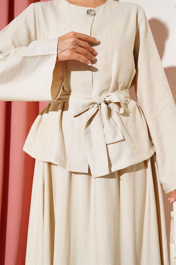 Waist Tie Skirted 2 Piece Set Beige