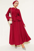 Waist-Tie Skirted 2 Piece Set Claret Red