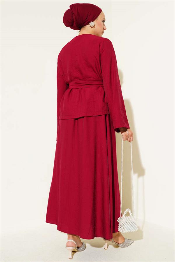 Waist-Tie Skirted 2 Piece Set Claret Red