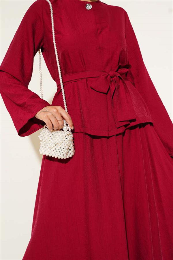 Waist-Tie Skirted 2 Piece Set Claret Red