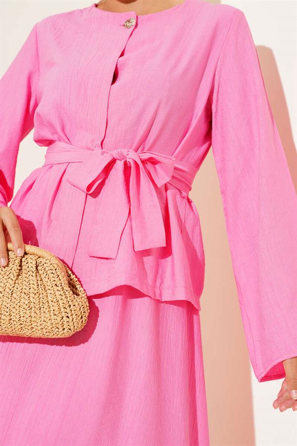 2 Piece Set with Waist-Tie Skirt, Fuchsia