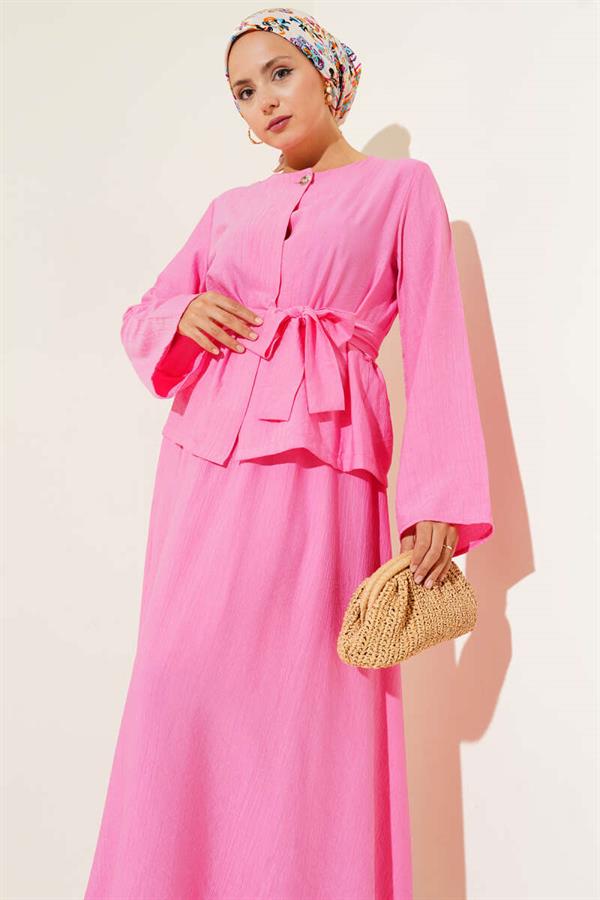 2 Piece Set with Waist-Tie Skirt, Fuchsia