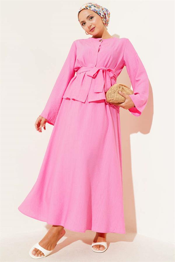 2 Piece Set with Waist-Tie Skirt, Fuchsia