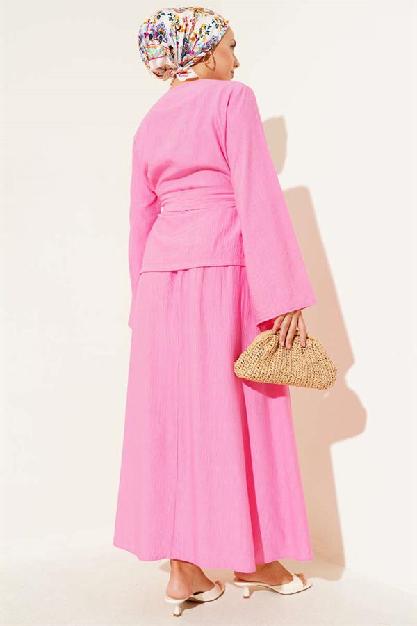 2 Piece Set with Waist-Tie Skirt, Fuchsia