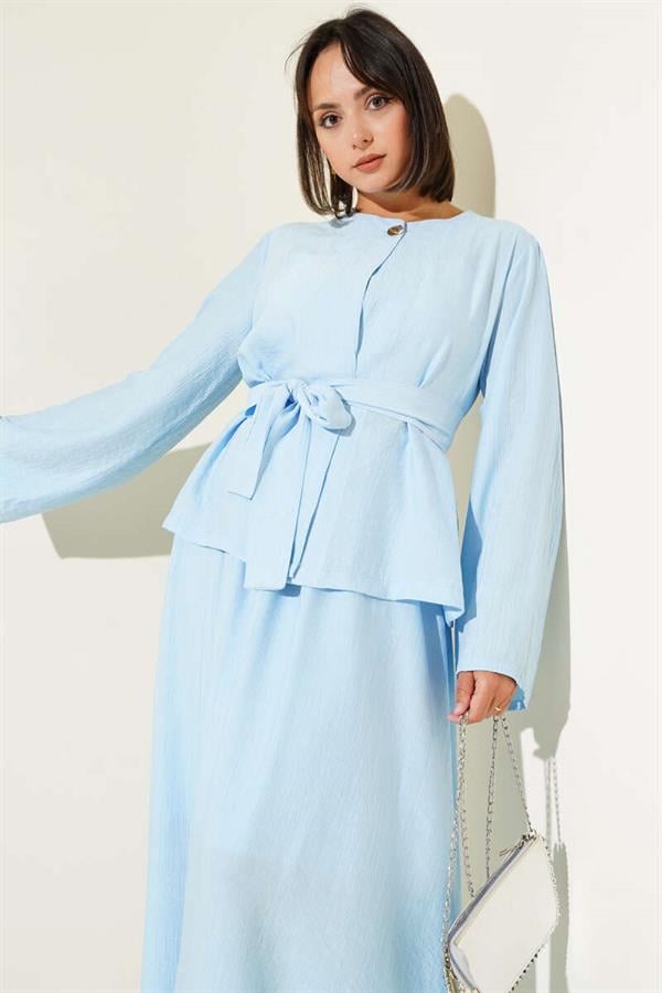 Waist-Tie Skirted 2 Piece Set Blue