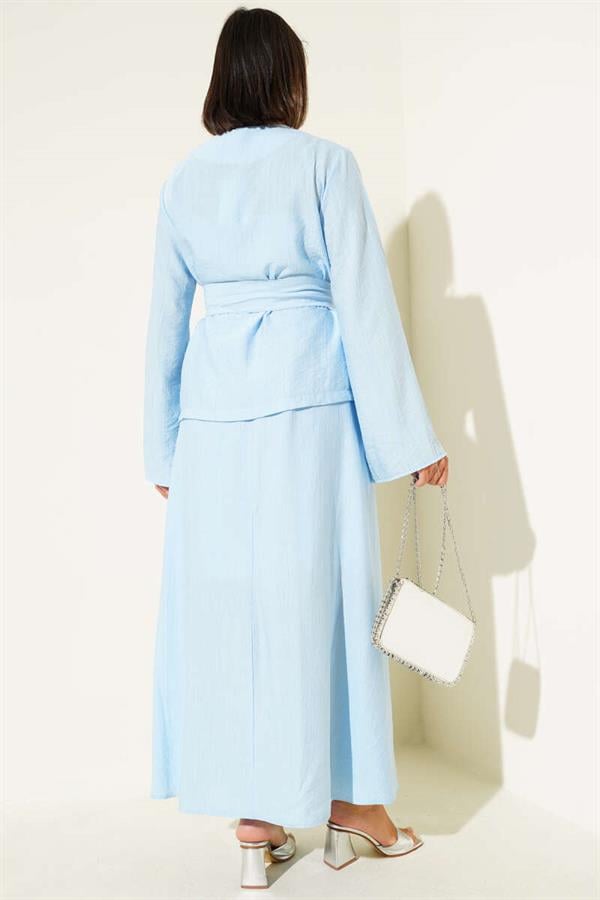 Waist-Tie Skirted 2 Piece Set Blue