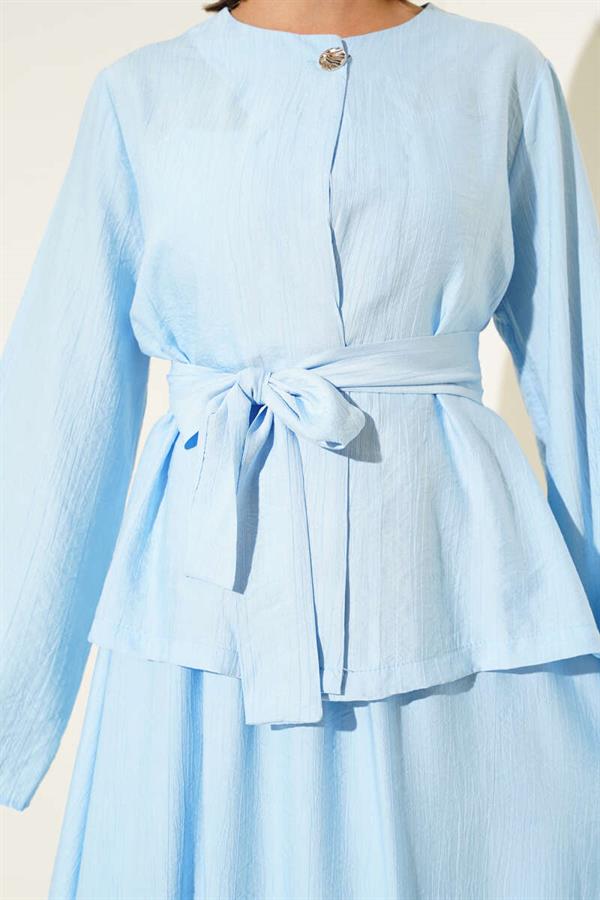 Waist-Tie Skirted 2 Piece Set Blue