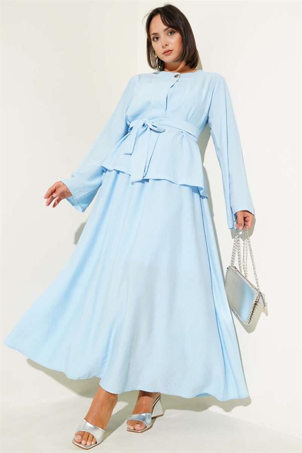 Waist-Tie Skirted 2 Piece Set Blue