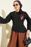 Belted Wide-Sleeved Blouse, Brown