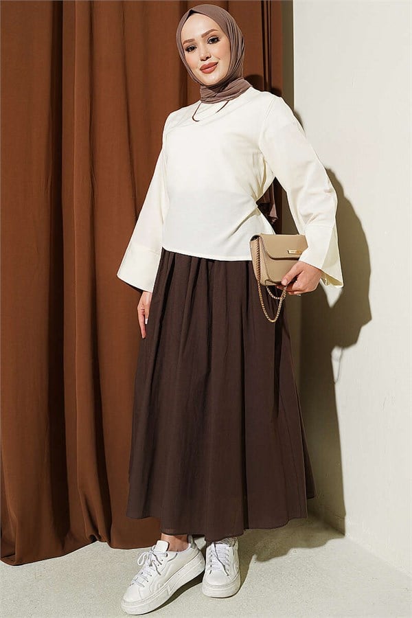 Waist-Tie Blouse with Wide Sleeves and Stone Embellishments