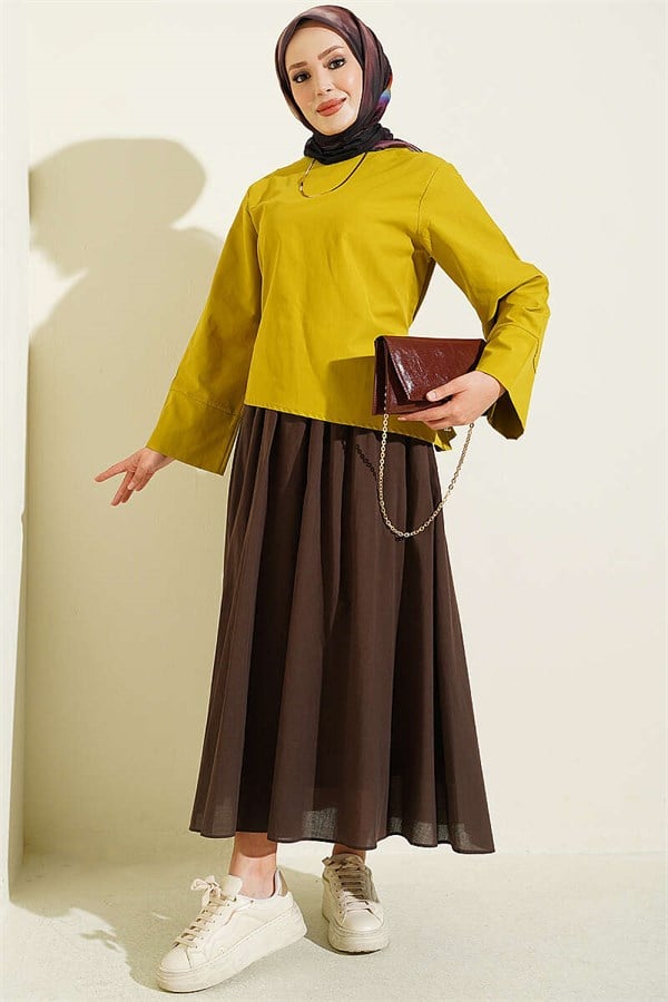 Wide-Sleeved Blouse with Tie Waist, Olive Green