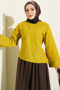 Wide-Sleeved Blouse with Tie Waist, Olive Green