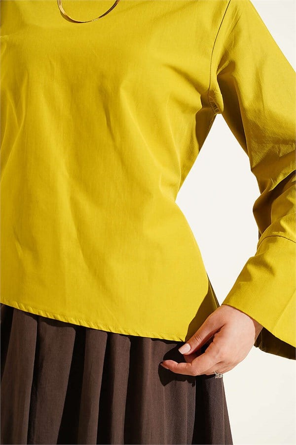 Wide-Sleeved Blouse with Tie Waist, Olive Green