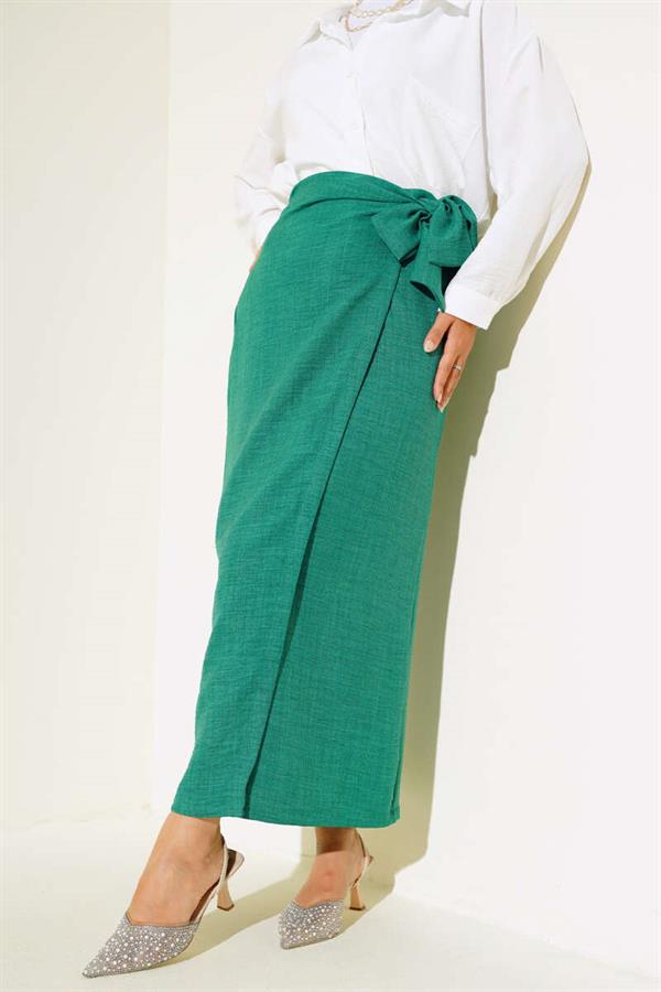 Waist Tie Linen Skirt Green