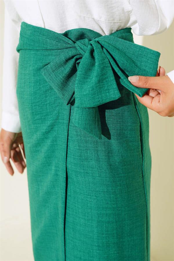 Waist Tie Linen Skirt Green