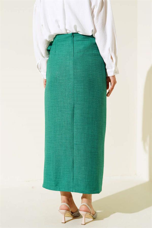 Waist Tie Linen Skirt Green