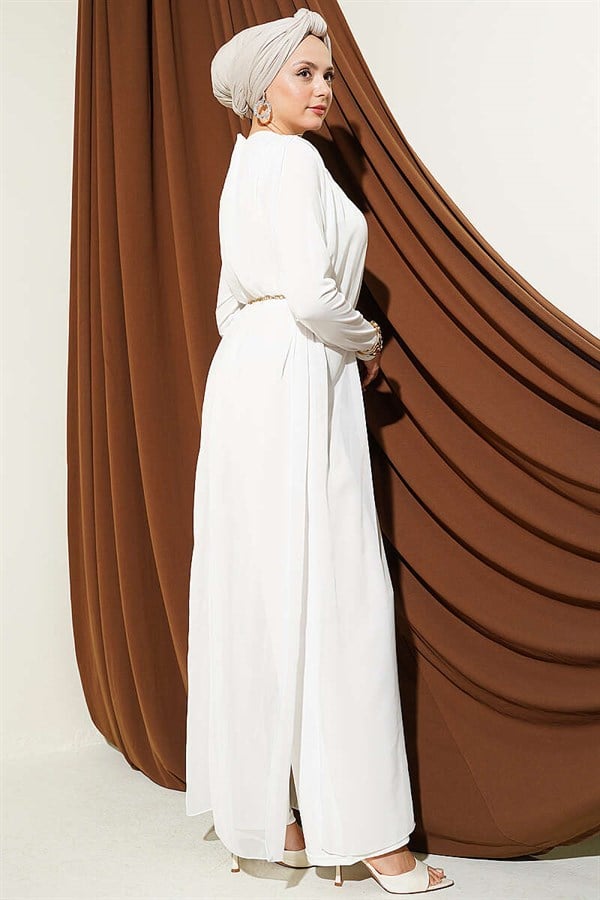 Waist-Tie Chiffon Jumpsuit, Ecru